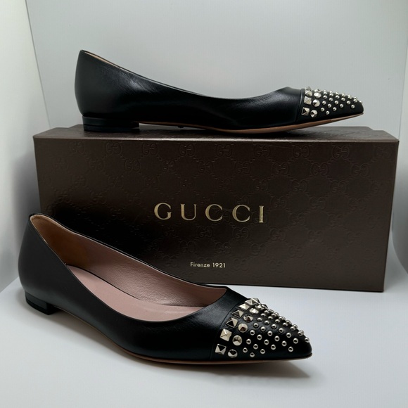 Gucci Shoes - Gucci Coline Malaga Black Nero Studded Leather Ballet Flat